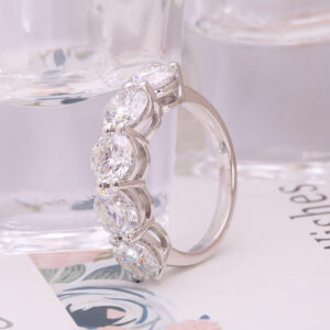 H754b40a8f70e4f718ee168ac77d2bd16b 10k white Gold 4ctw 6mm 5pcs DF Round Cut Engagement Wedding Moissanite Lab Grown Diamond Band Ring for Women